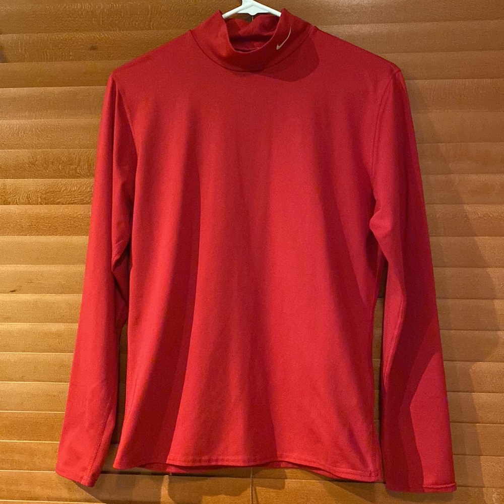 Nike dry fit long sleeve workout shirt. Red, worn, some wear.